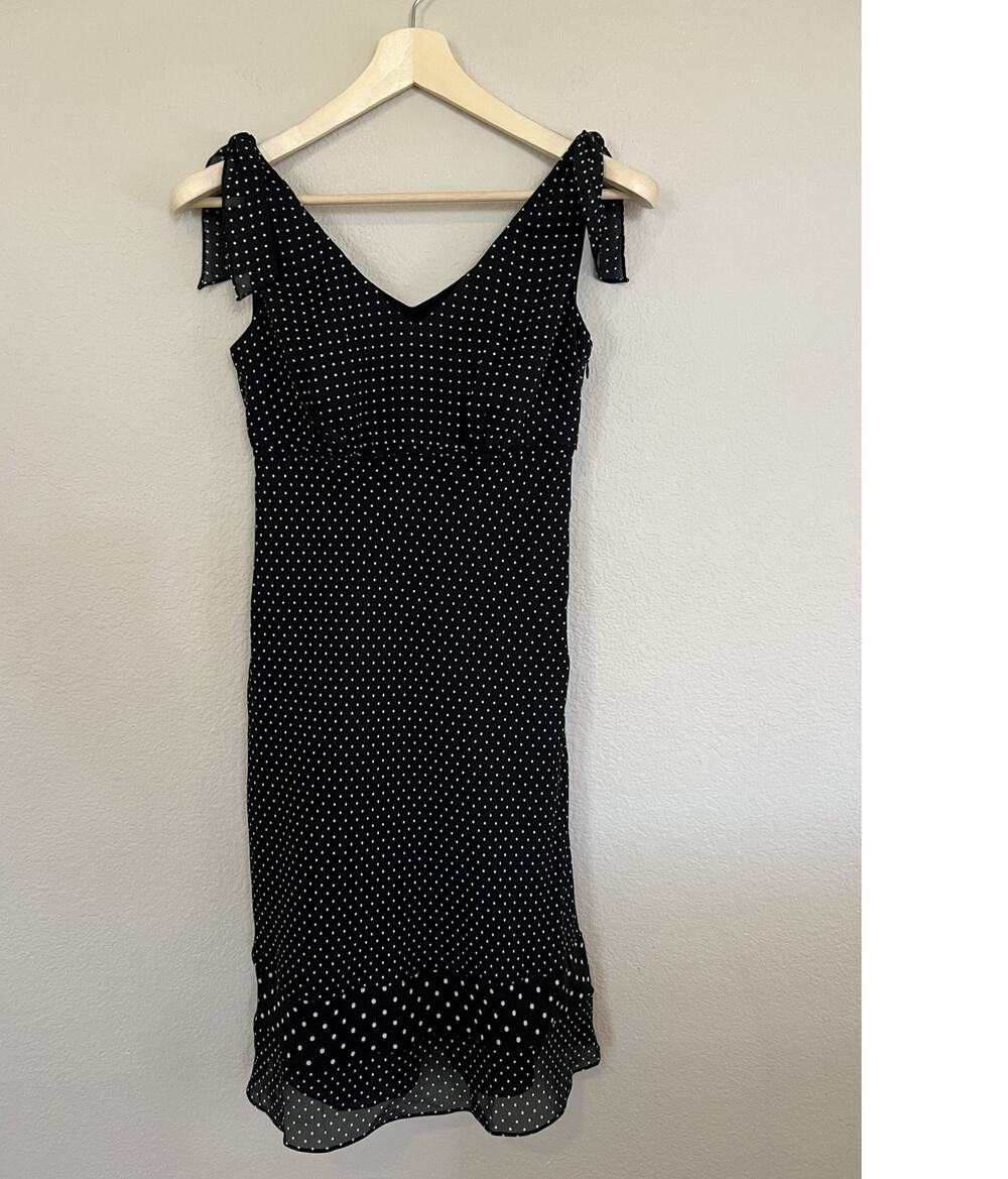 Vintage Y2K Ann Taylor Loft Black White Polka Dot Dress Size 2 Sleeveless